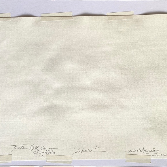 Sakura! - Original Wall Art Handmade Watercolor Mixed Media Painting 16x20in - Picture 8 of 10